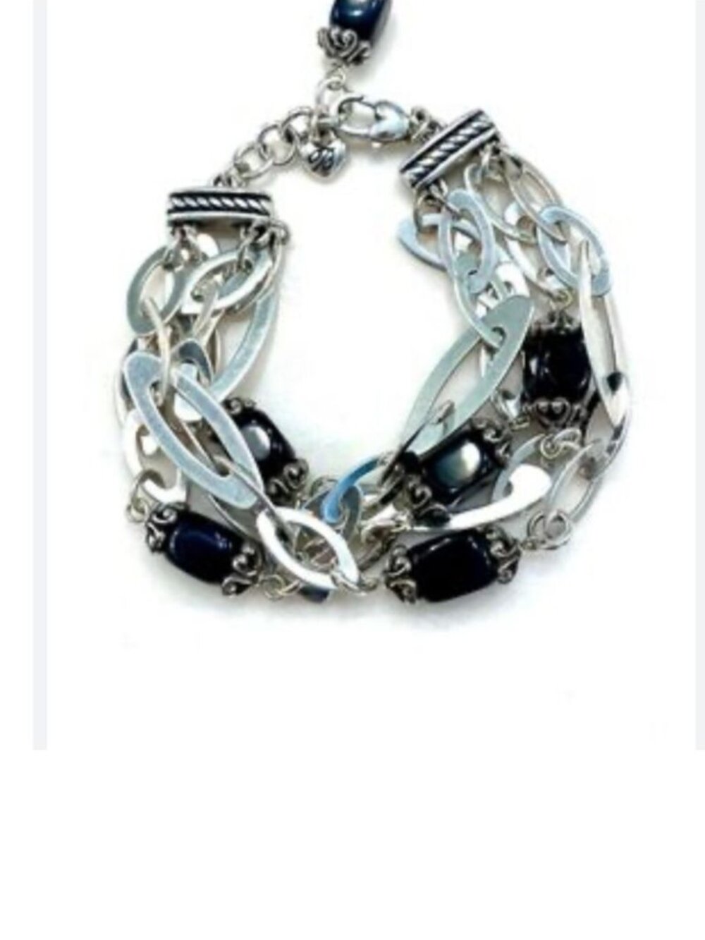 Brighton multi-strand bracelet with silver-toned links dark pearlescent beads